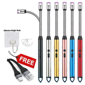 rechargeable electric usb lighter stove lighter long neck led arc bbq lighter with rechargeable usb cable with flexible goose neck, safety switch led battery indicator for candle, gas stove, grill, camping, multicolor